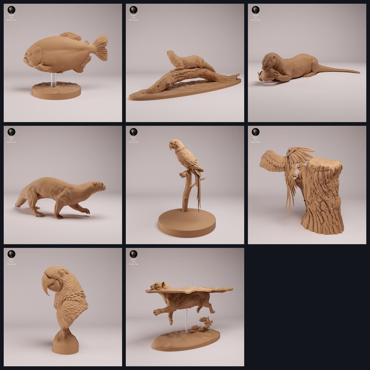 Collage con figuras de animales de Animal Den Miniatures: Amazon Wildlife, lanzamiento 26_08.