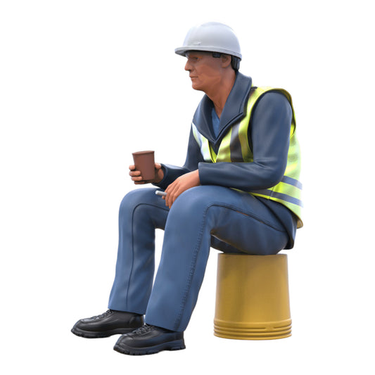 Foto del producto Diorama y modelo de figura en miniatura: trabajador sentado en un cubo
