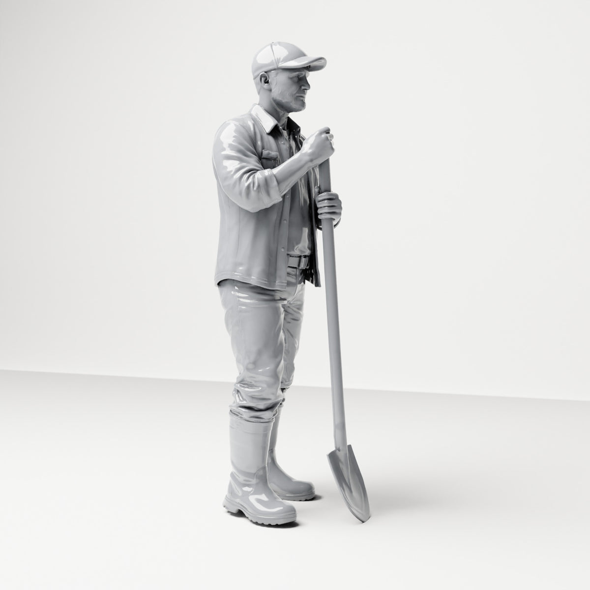 Foto de producto de maqueta para diorama 3: Figura de pie: obrero de construcción con pala de mango largo (B045)