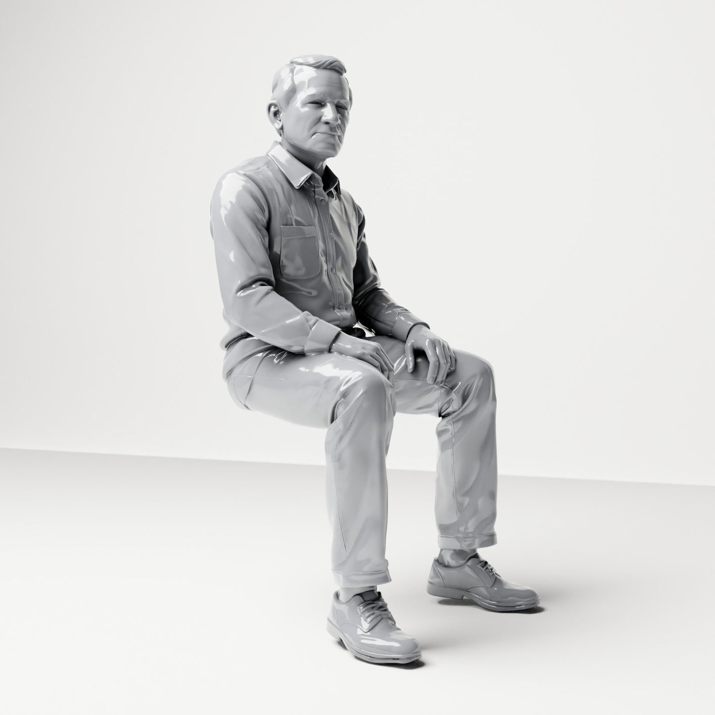 Foto de producto de maqueta para diorama 3: Figura sentada: Espectador masculino con las manos sobre los muslos (B061)
