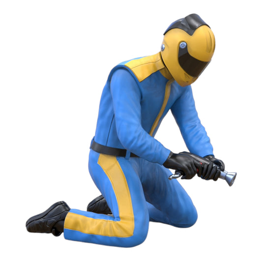 Foto del producto Diorama y modelismo miniatura figura: Equipo de pits - Mecánico cambiando una rueda 1