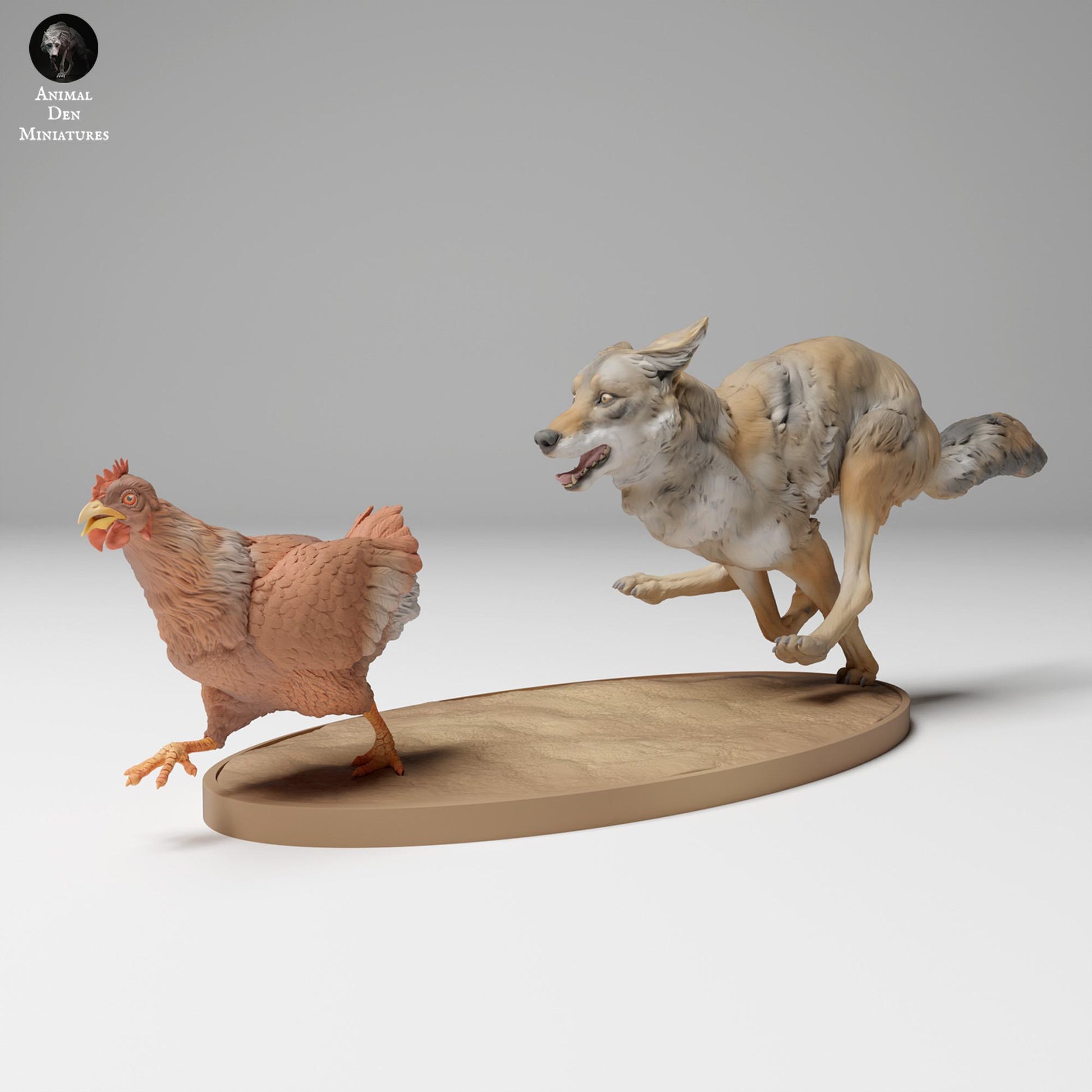 Foto del producto figura de animal diorama, modelismo: 0: figura de fauna salvaje: coyote cazando gallina (Ref 24_11_08)
