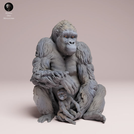 Foto del producto figura de animal diorama, modelismo: 0: figura de animal de jungla: madre gorila de llanura oriental sentada con cría (Ref 25_07_09)