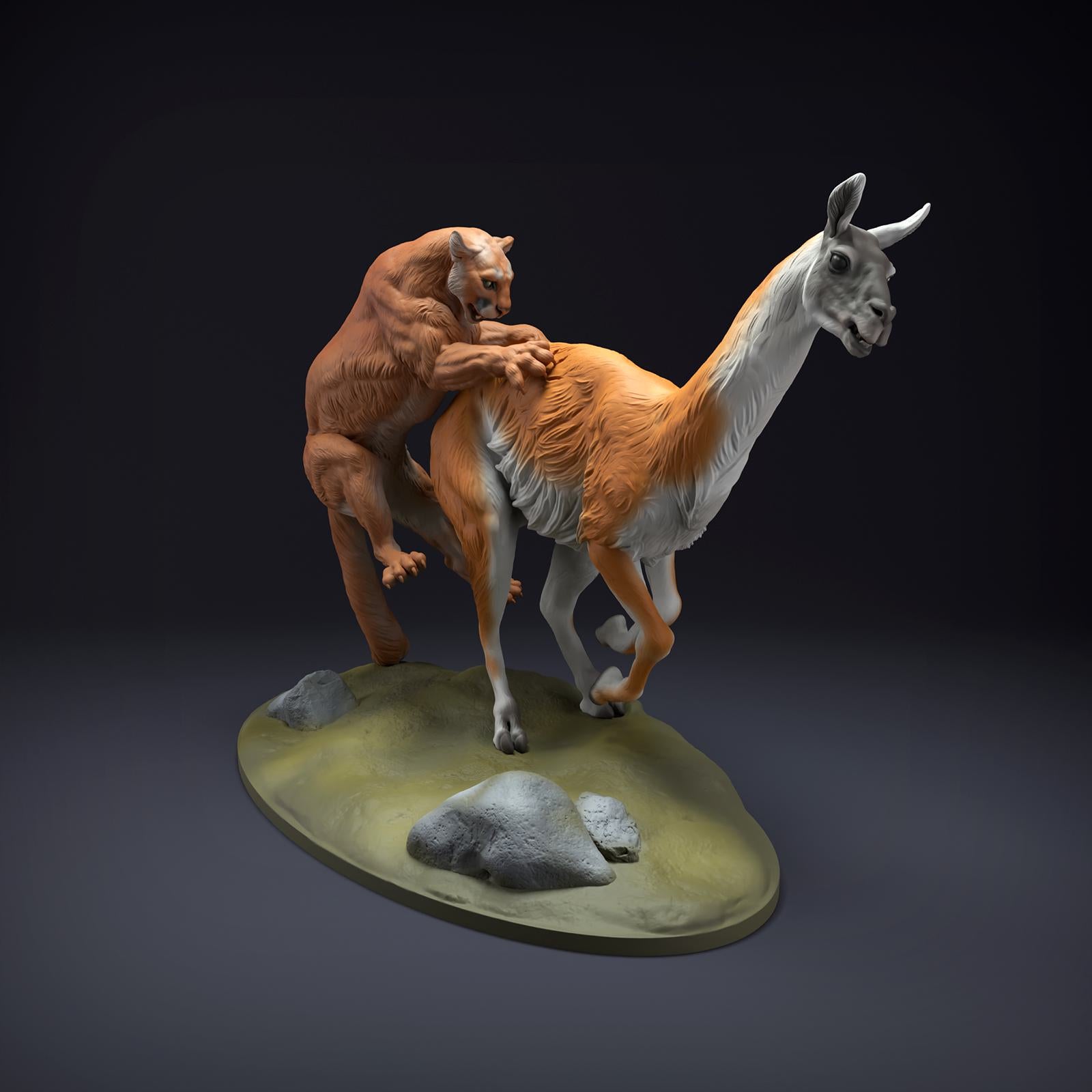 Foto del producto figura de animal diorama, modelismo: 0: figura de fauna salvaje: puma cazando guanaco (Ref 01_01_51)