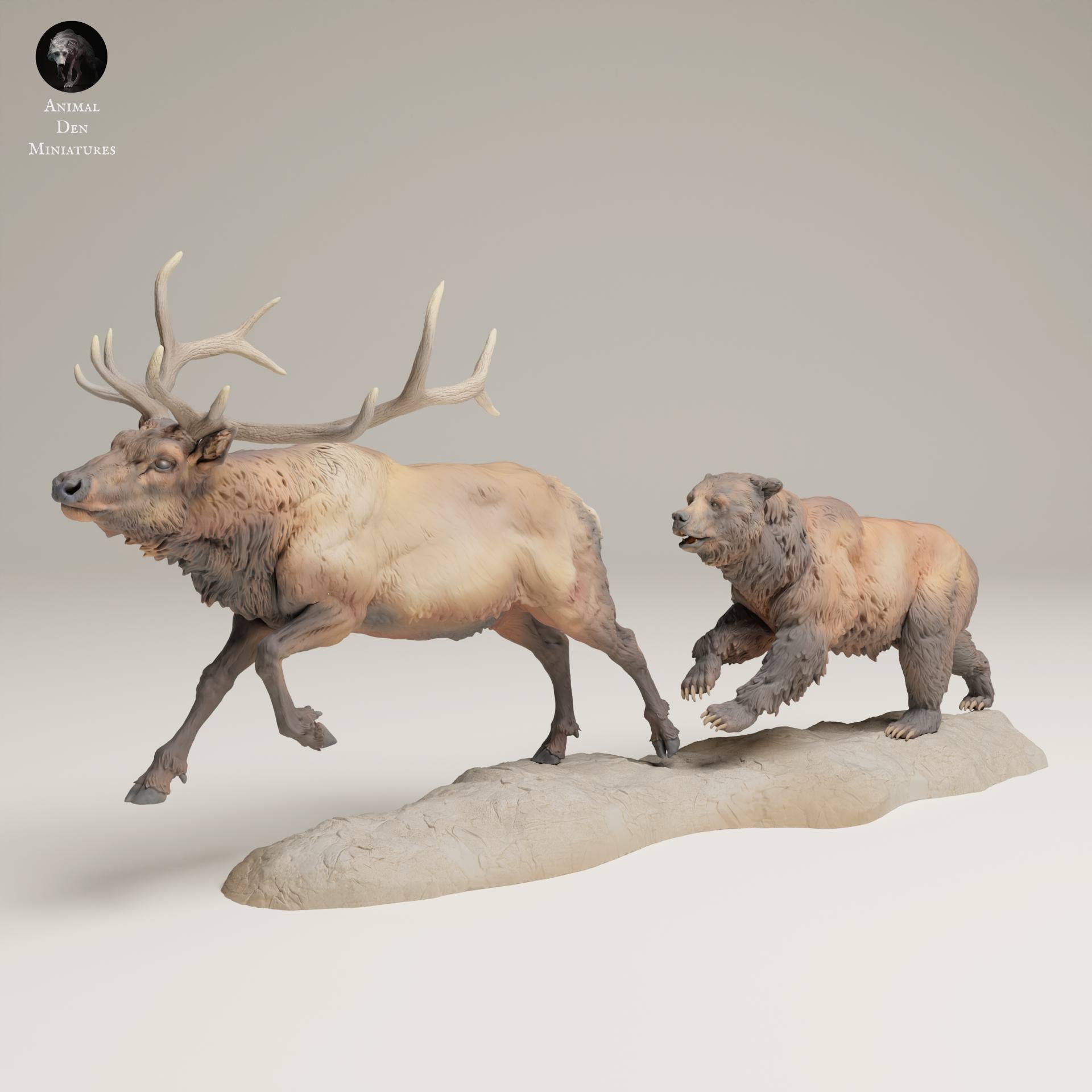 Foto del producto figura de animal diorama, modelismo: 0: figura de fauna salvaje: grizzly cazando wapití de las Montañas Rocosas (Ref 25_06_13)