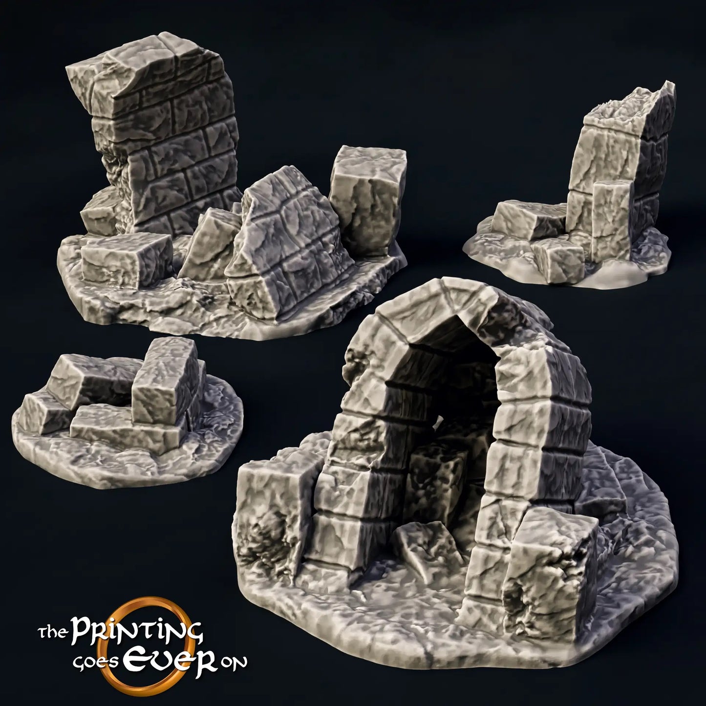 Foto del producto Tabletop 28mm The Printing Goes Ever On (TPGEO) 0: Ruinas A-D - Escombros de una ciudad medieval - Restos de una muralla, grava y montones de piedras
