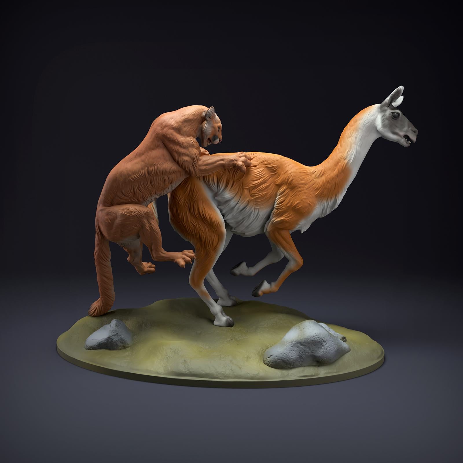 Foto del producto figura de animal diorama, modelismo: 0: figura de fauna salvaje: puma cazando guanaco (Ref 01_01_51)