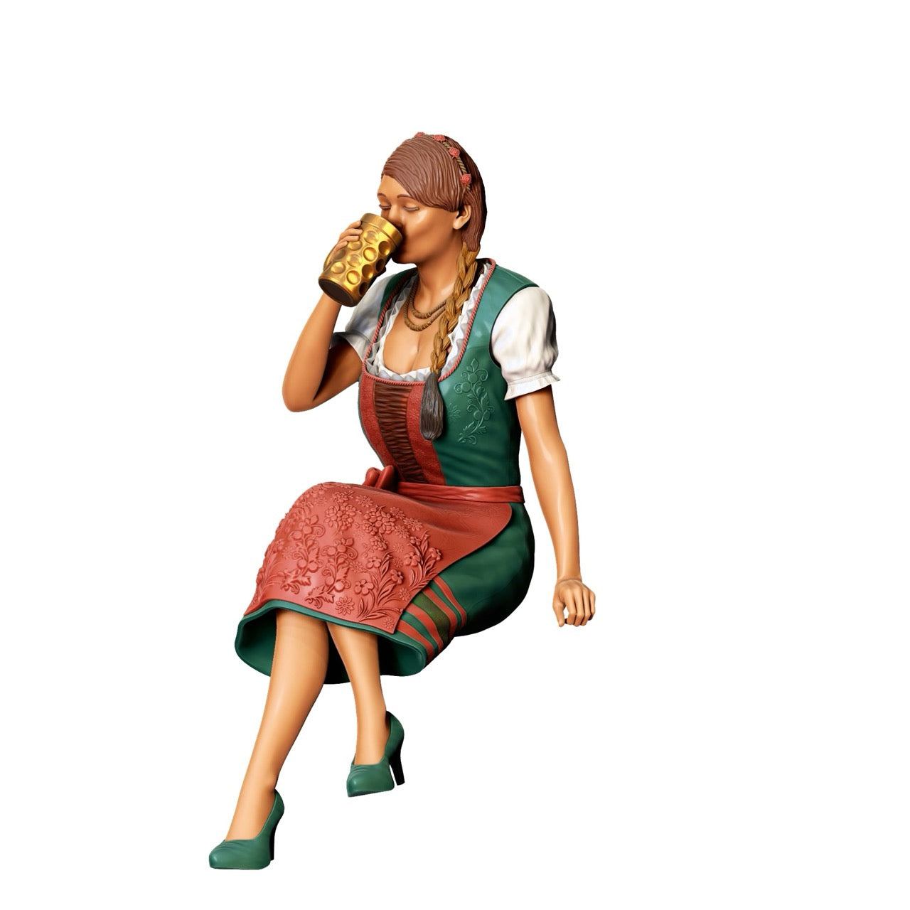 Miniatura Oktoberfest: Invitados de la Feria: Mujer sentada con vestido tradicional y jarra de cerveza (N° 291)