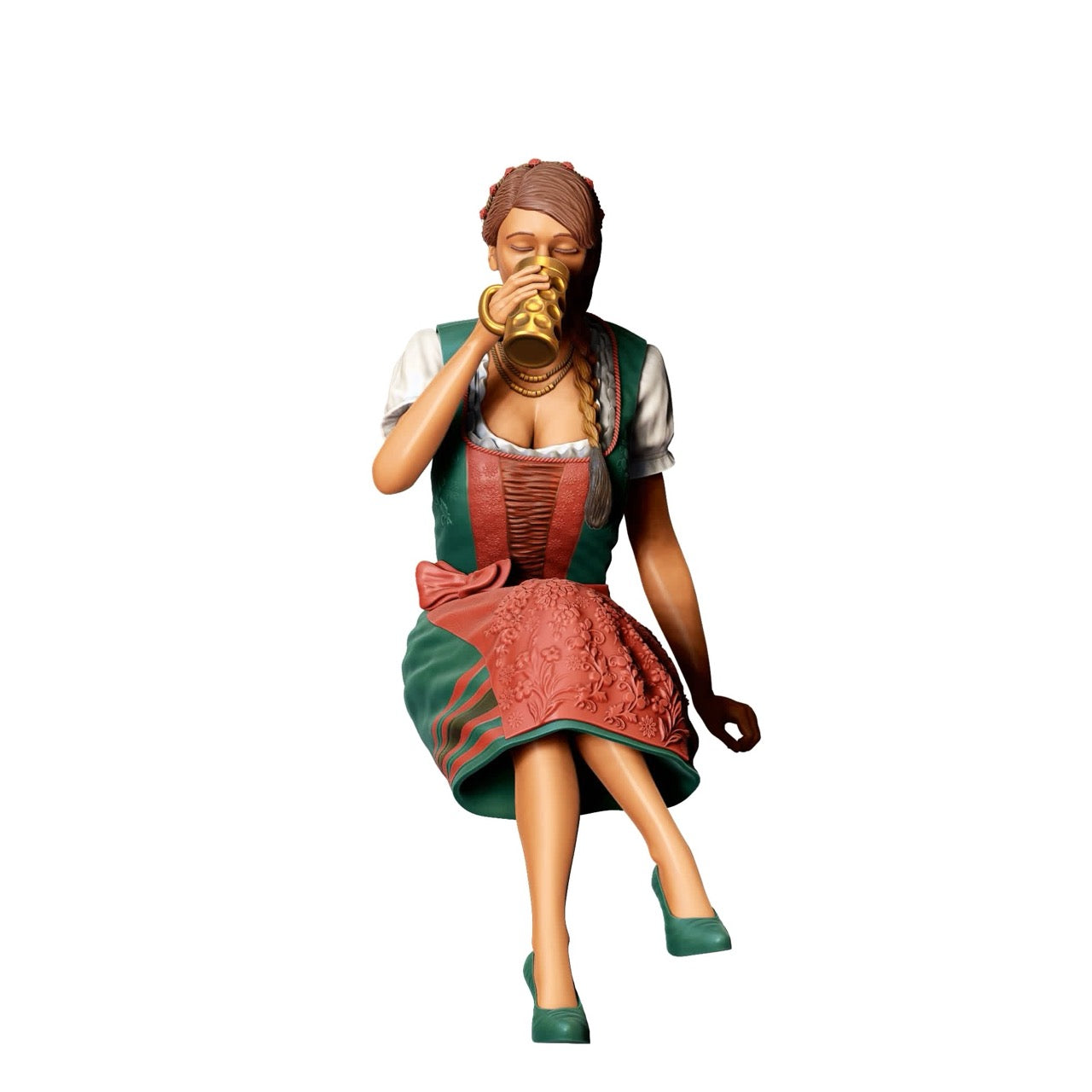 Miniatura Oktoberfest: Invitados de la Feria: Mujer sentada con vestido tradicional y jarra de cerveza (N° 291)