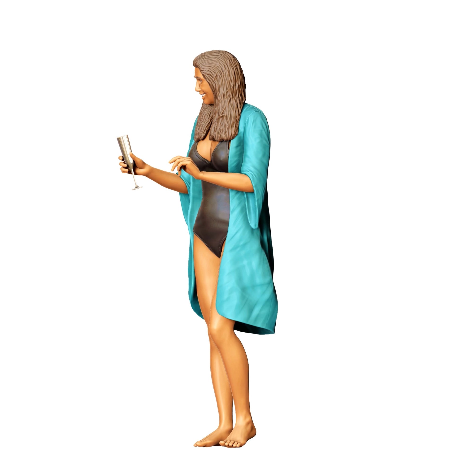 Foto de producto de modelismo diorama 0: Fiesta en la piscina - Mujer con traje de baño y copa de champán (Ref. Nr. 322)