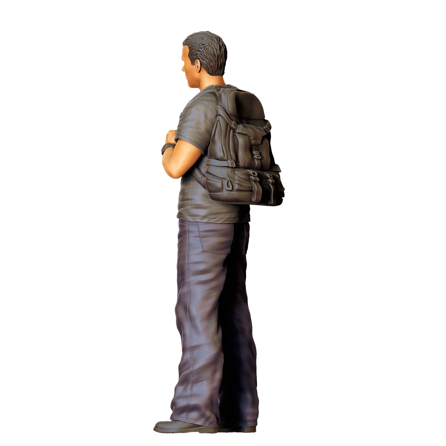 Diorama Modellbau Produktfoto 0: Junger Mann mit Rucksack – Figur in Freizeitkleidung und neutraler Haltung (Ref. Nr. 441)