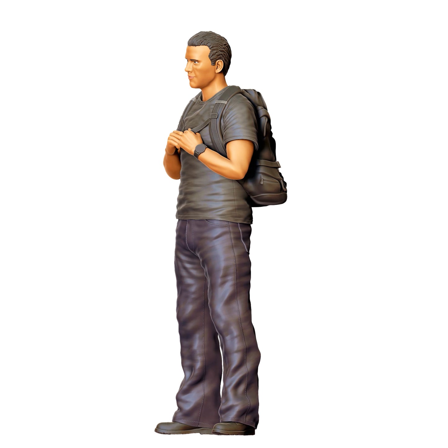 Diorama Modellbau Produktfoto 0: Junger Mann mit Rucksack – Figur in Freizeitkleidung und neutraler Haltung (Ref. Nr. 441)