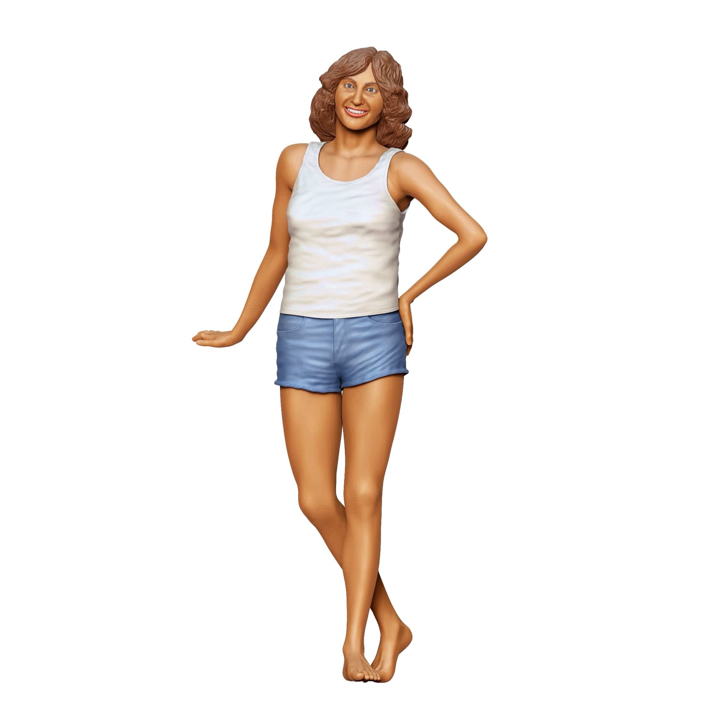 Diorama Modellbau Produktfoto 0: Frau in Tanktop und Shorts – Figur in lockerer Sommerpose (Ref. Nr. 436)