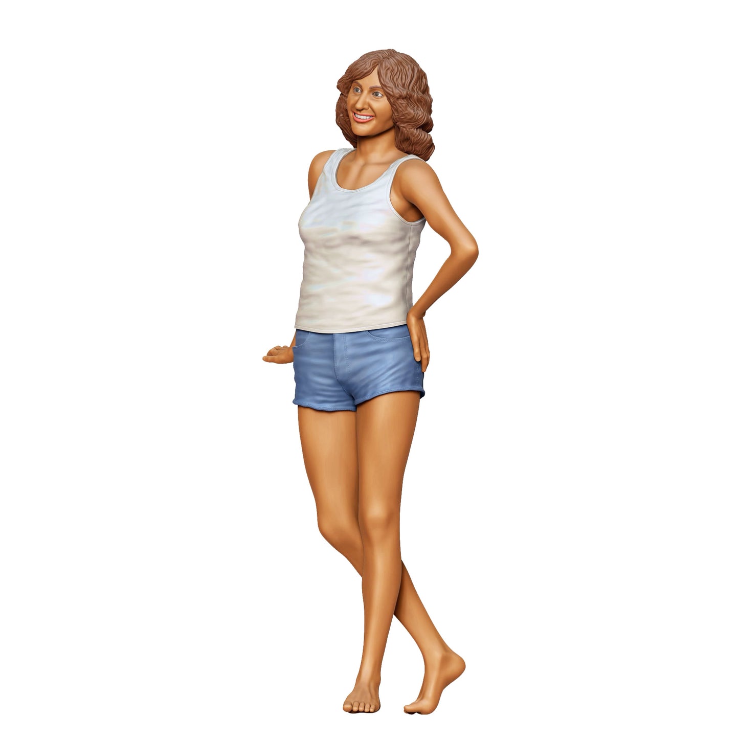 Diorama Modellbau Produktfoto 0: Frau in Tanktop und Shorts – Figur in lockerer Sommerpose (Ref. Nr. 436)