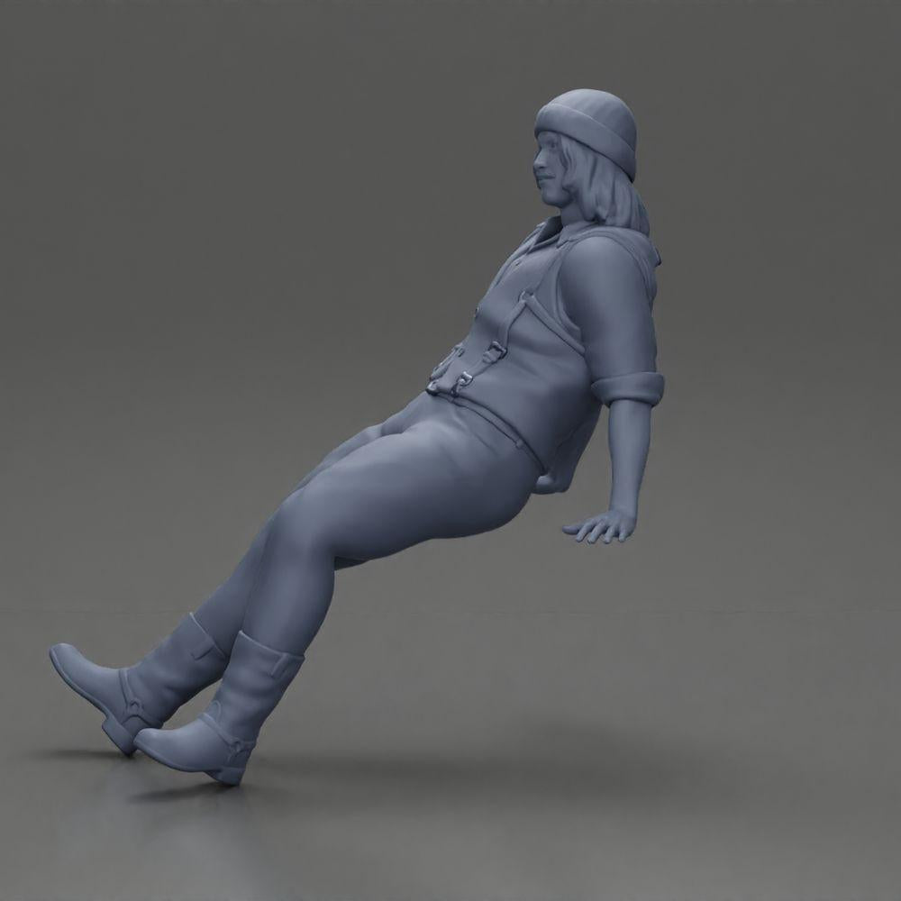 Foto del producto de modelismo en diorama 11: Figura de miniatura sentada, hombre con ropa histórica, gorra y tirantes (Ref Nr. A84)