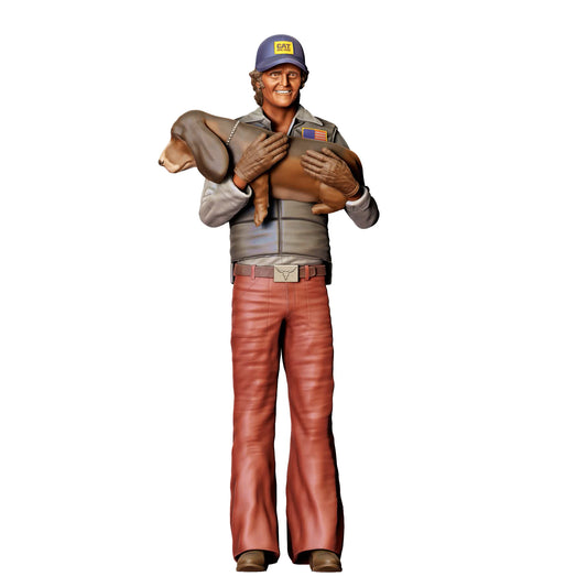 Foto de producto de modelismo de diorama 0: Hombre con perro en brazos – Figura en ropa de trabajo con gorra (Ref. Nr. 401)
