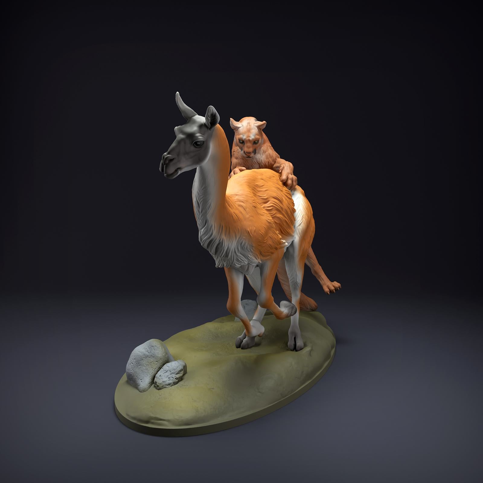 Foto del producto figura de animal diorama, modelismo: 0: figura de fauna salvaje: puma cazando guanaco (Ref 01_01_51)