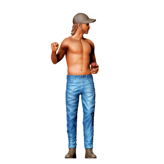 Foto de producto de modelismo de diorama 0: Hombre sin camiseta con gorra - Figura con bebida en la mano (Ref. Nr. 439)