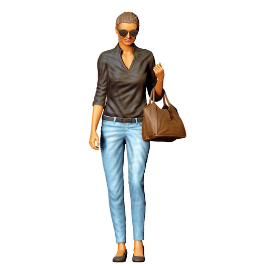Mujer con gafas de sol y bolso - Figura en jeans y chaqueta de cuero (Ref. Nr. 423)