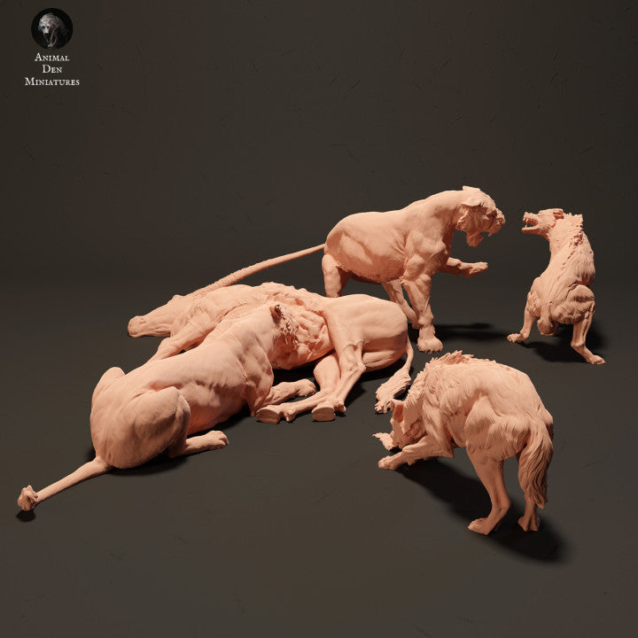 Foto del producto figura de animal diorama, modelismo: 0: Leones sobre un cadáver de antílope asediado por hienas: Animales de África