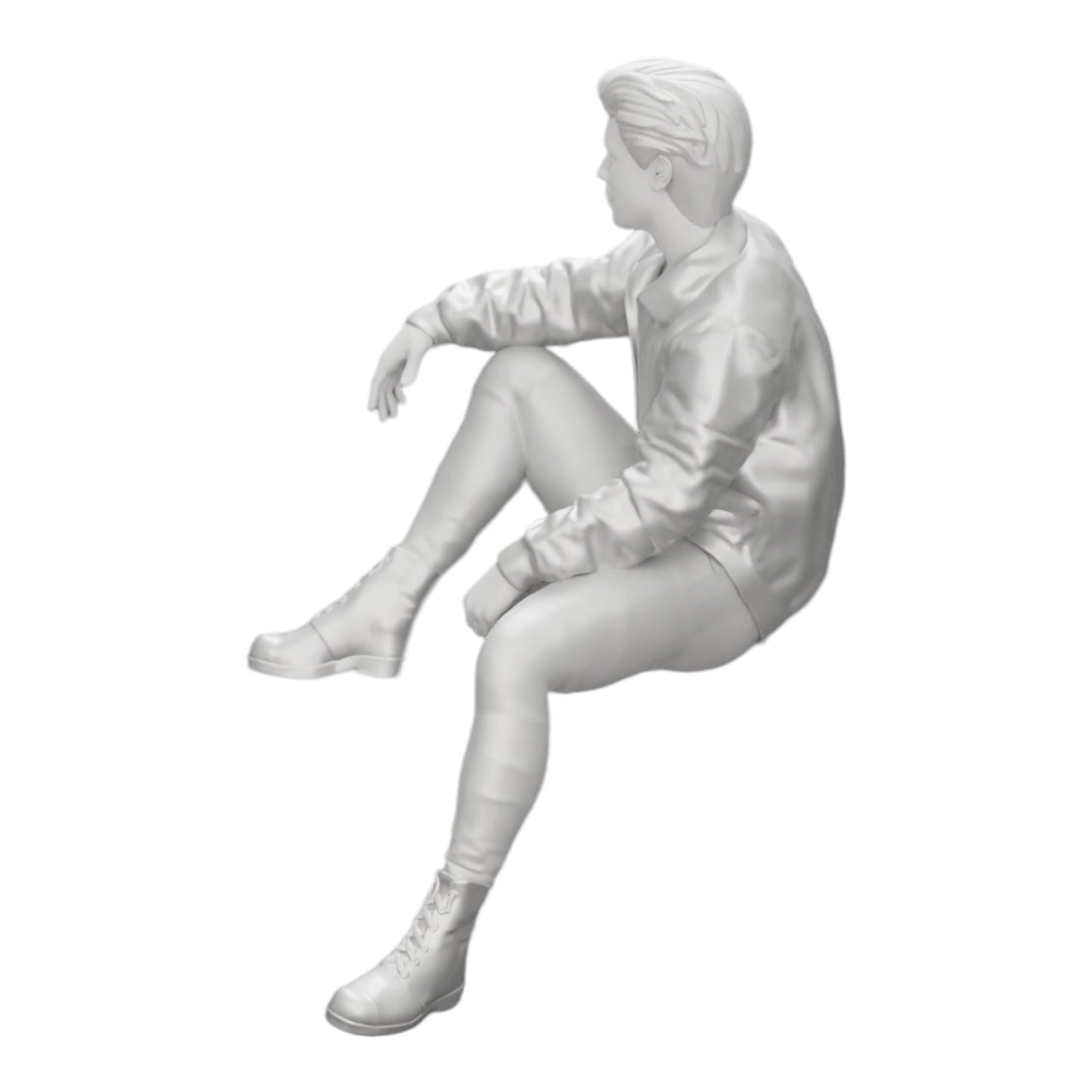 Diorama Modellbau Produktfoto 0: Attraktiver, verträumter junger Mann in Lederjacke sitzt (Ref Nr. A7)