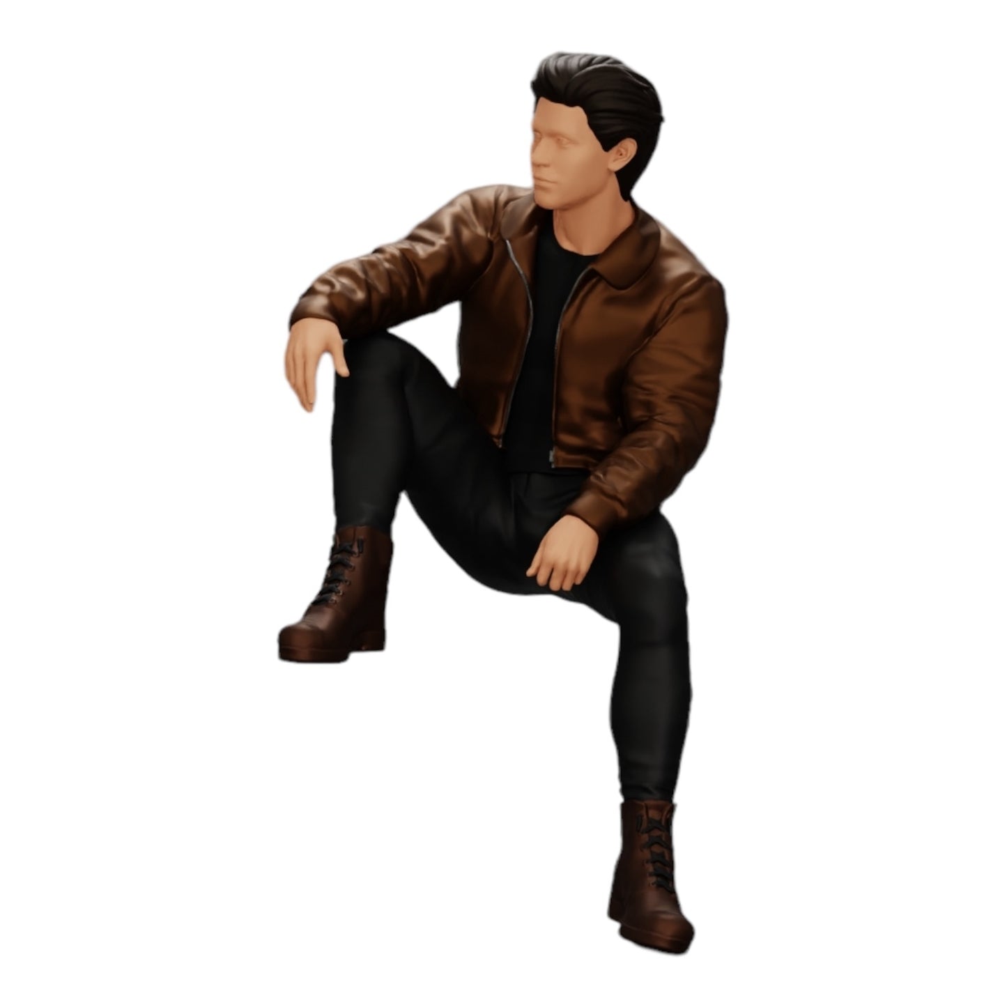 Diorama Modellbau Produktfoto 0: Attraktiver, verträumter junger Mann in Lederjacke sitzt (Ref Nr. A7)
