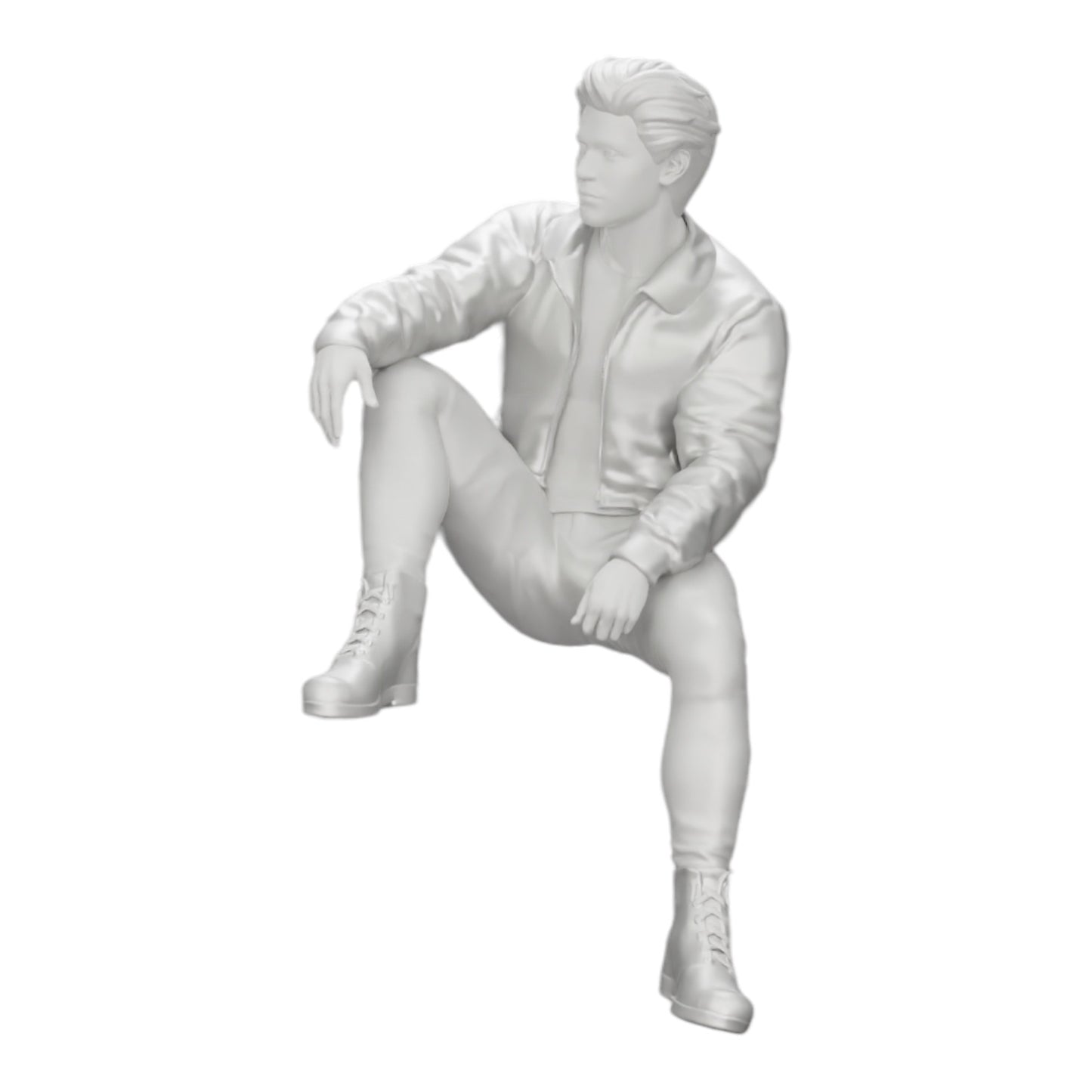 Diorama Modellbau Produktfoto 0: Attraktiver, verträumter junger Mann in Lederjacke sitzt (Ref Nr. A7)