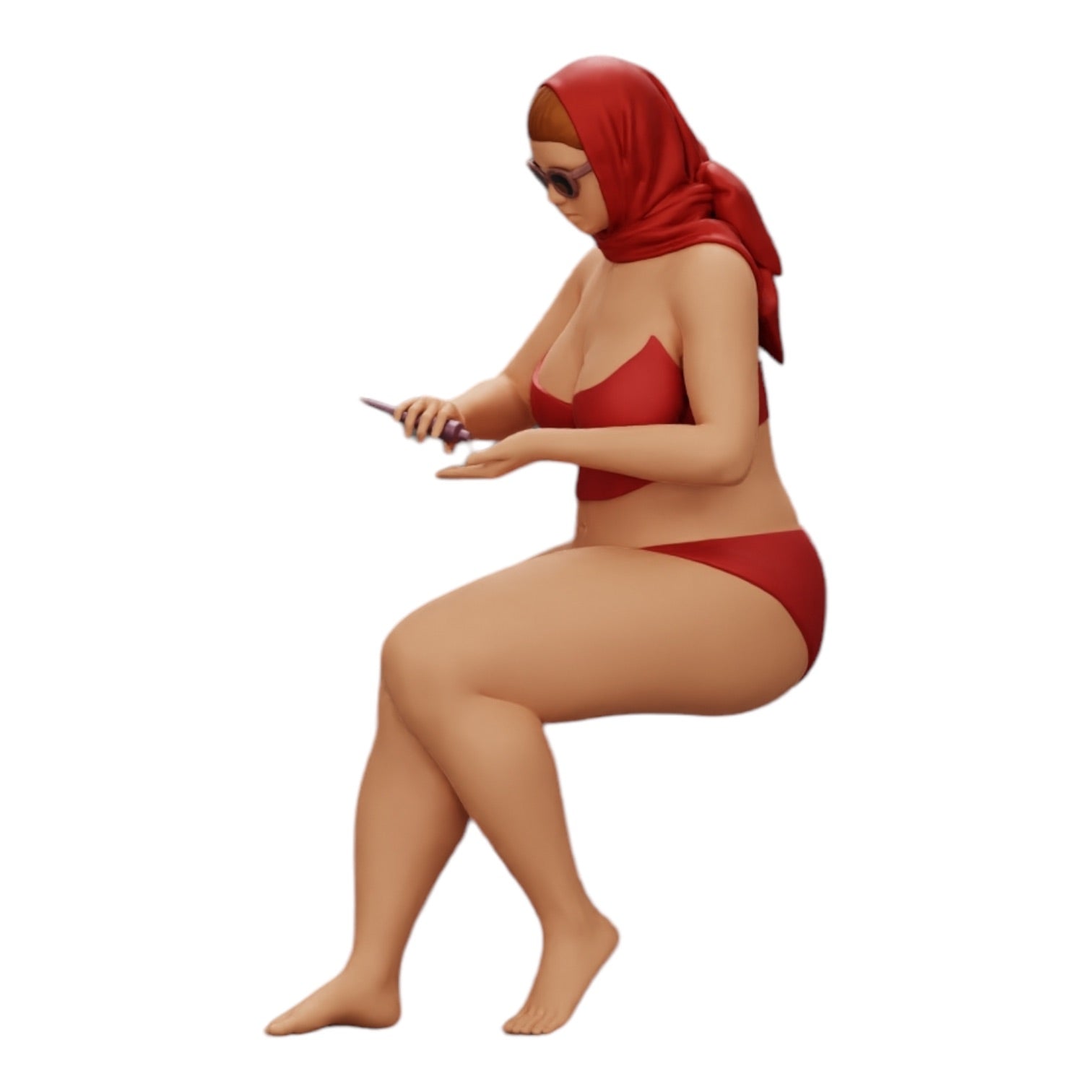 Foto de producto de modelismo de diorama 0: Mujer sexy en bikini y gafas de sol con protector solar en la playa (Ref Nr. A9)