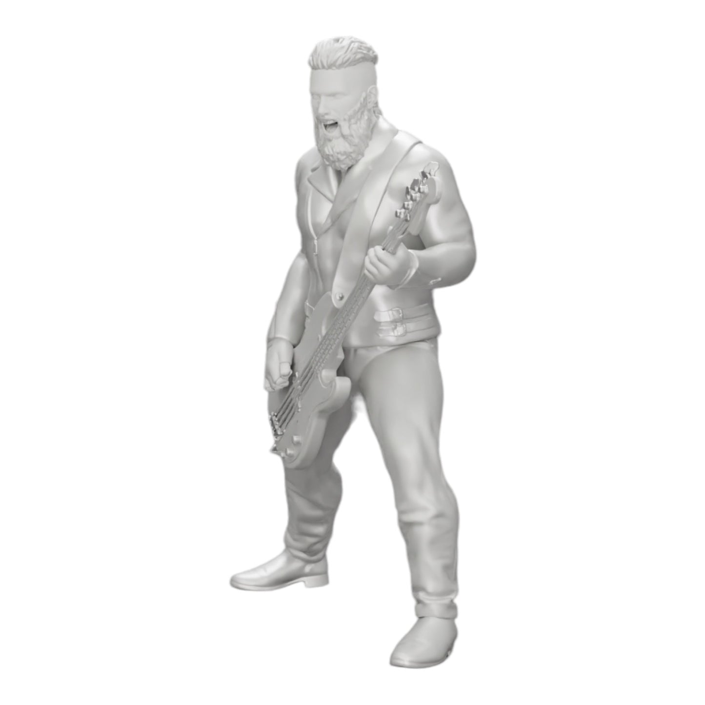 Diorama Modellbau Produktfoto 0: Rockstar spielt Bassgitarre in Lederjacke mit langen Haaren und Bart (Ref Nr. A12)