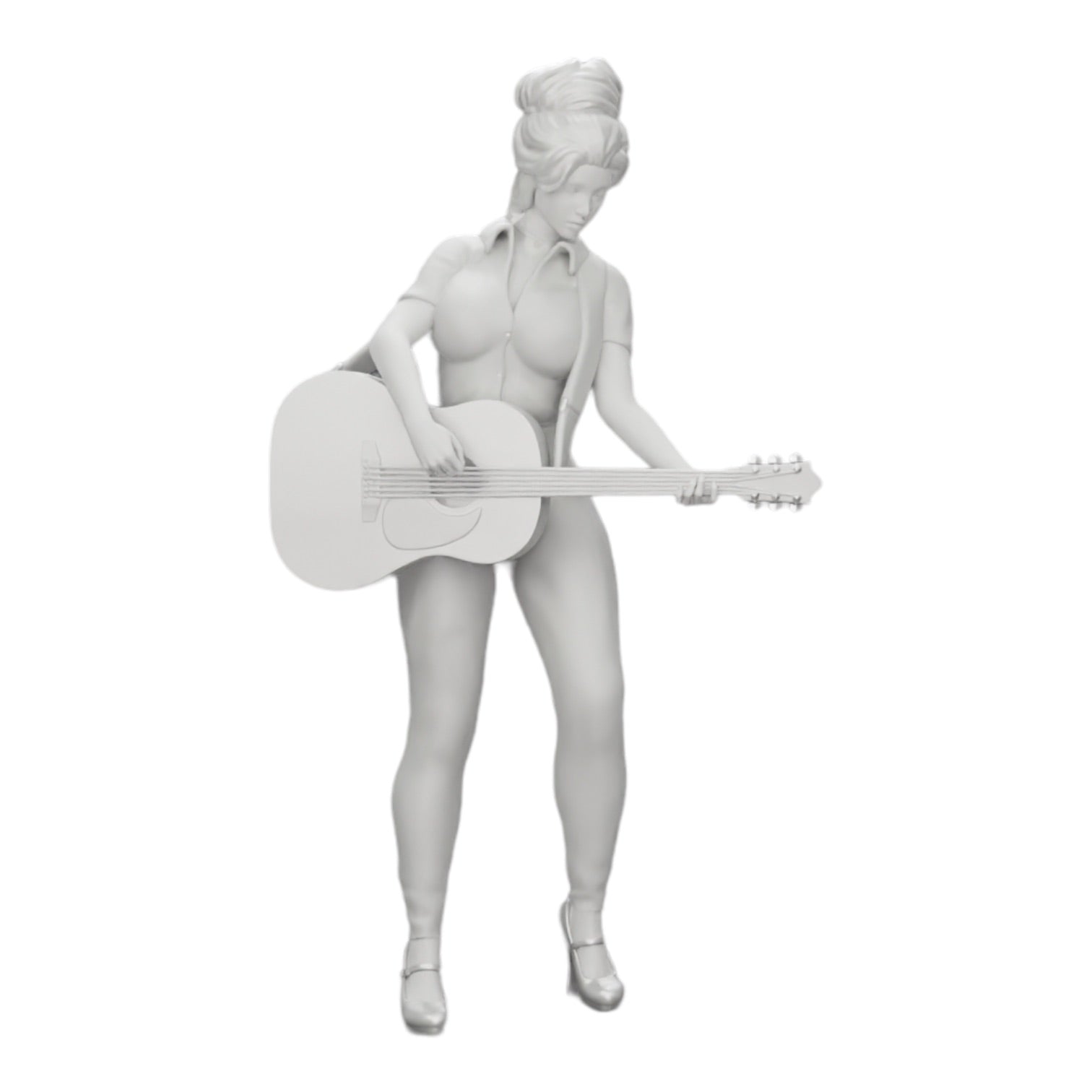 Foto de producto de modelismo de diorama 0: Joven mujer/músico en el escenario tocando guitarra acústica (Ref Nr. A13)