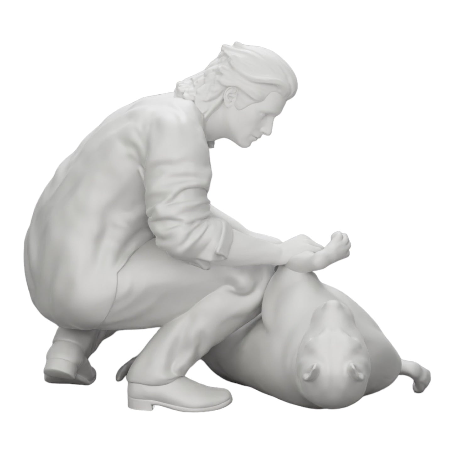 Foto del producto de modelismo de diorama 0: Hombre arrodillado acaricia a su perro acostado (Ref Nr. A20)