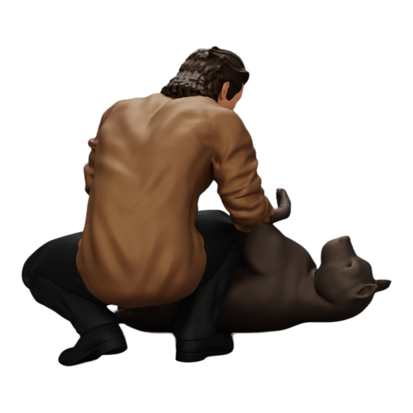 Foto del producto de modelismo de diorama 0: Hombre arrodillado acaricia a su perro acostado (Ref Nr. A20)