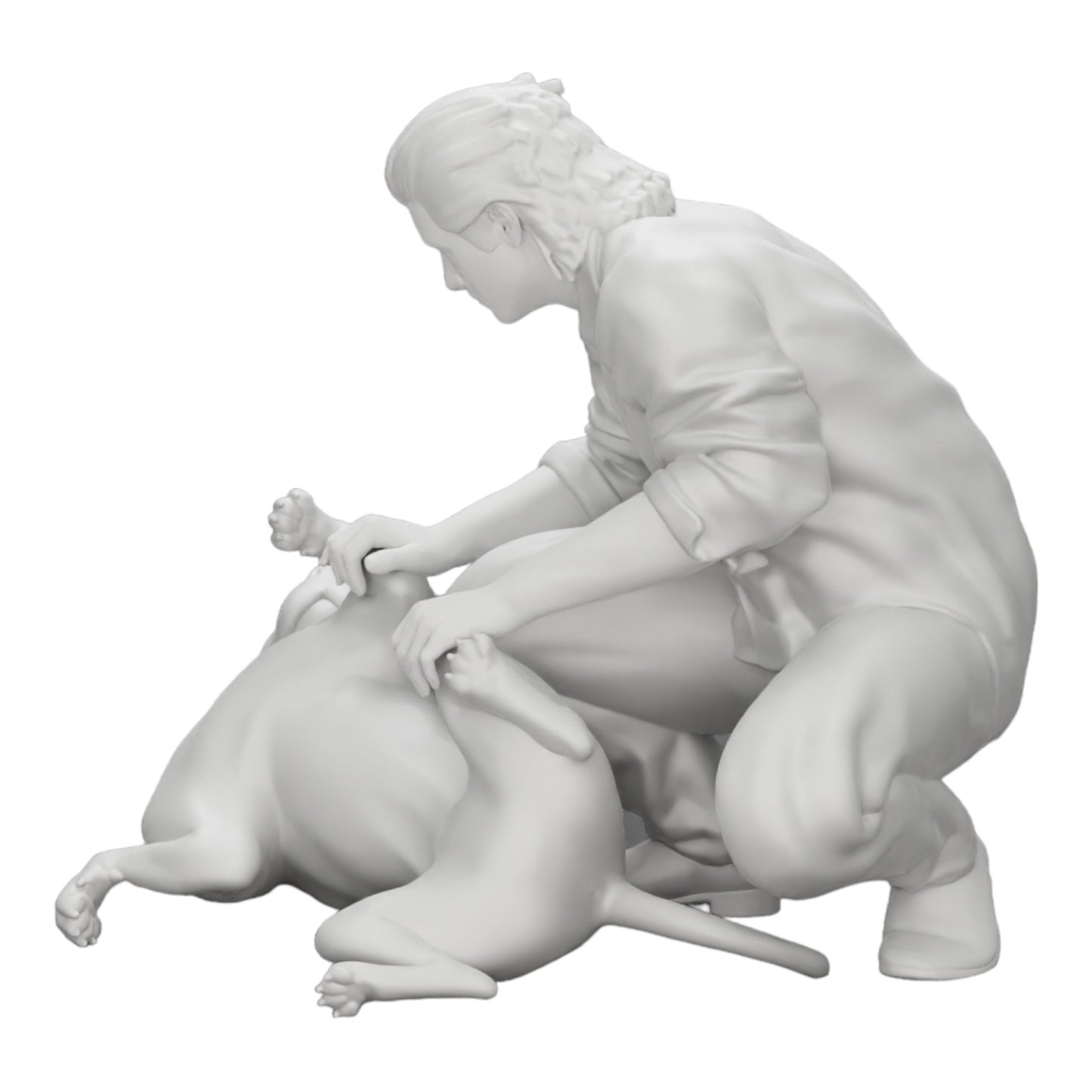 Foto del producto de modelismo de diorama 0: Hombre arrodillado acaricia a su perro acostado (Ref Nr. A20)