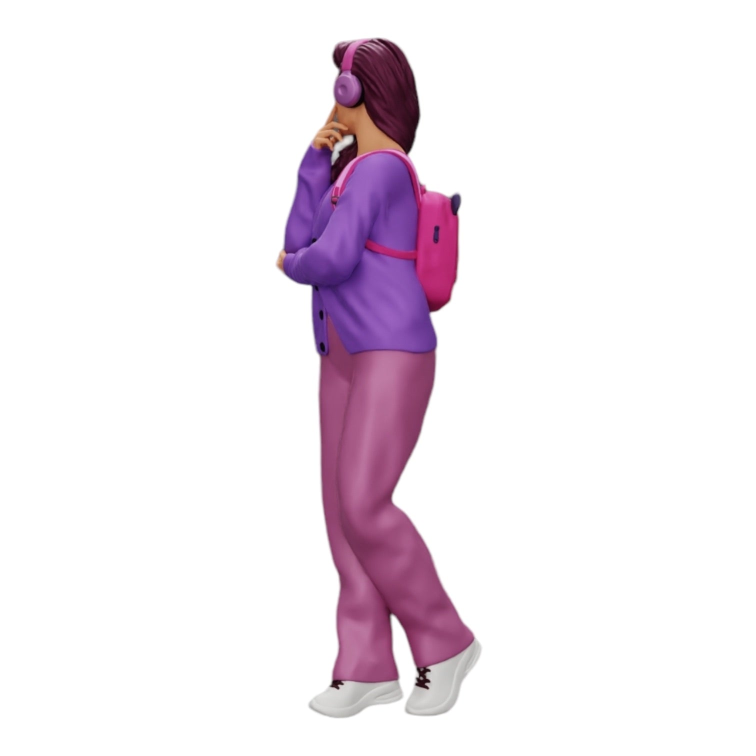 Foto del producto de modelismo de diorama 0: Joven pensativa con auriculares y mochila escucha música (Ref Nr. A25)