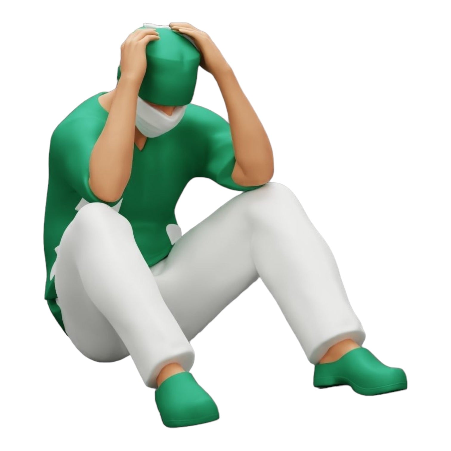 Foto de producto de modelo de diorama 0: Cirujano pensativo sentado en el suelo tras un procedimiento fallido (Ref Nr. A31)