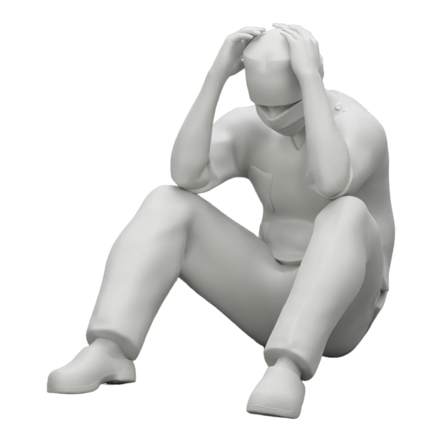 Foto de producto de modelo de diorama 0: Cirujano pensativo sentado en el suelo tras un procedimiento fallido (Ref Nr. A31)