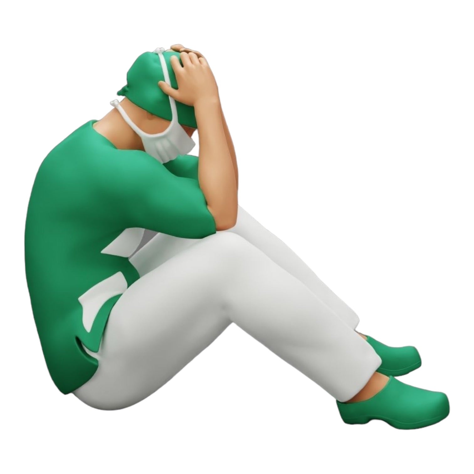 Foto de producto de modelo de diorama 0: Cirujano pensativo sentado en el suelo tras un procedimiento fallido (Ref Nr. A31)