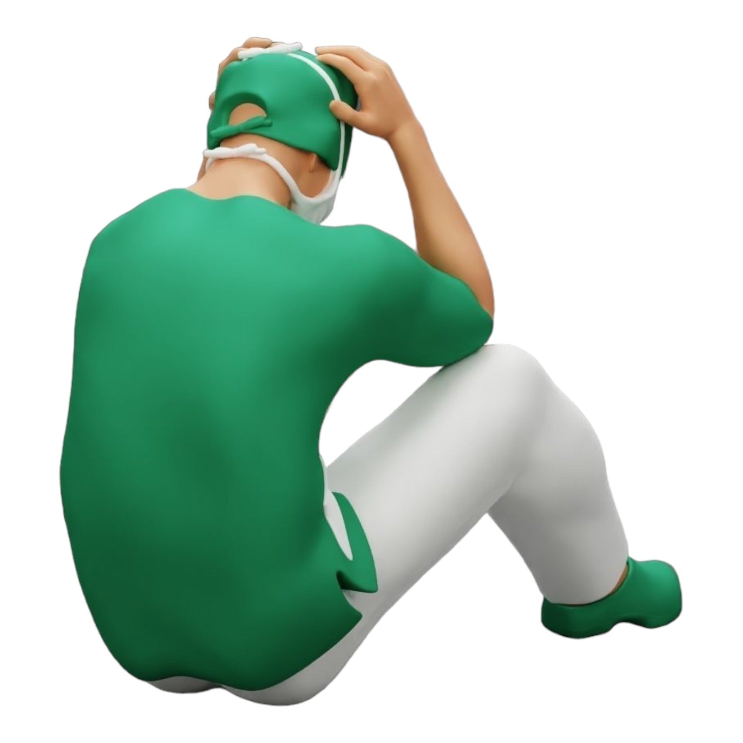 Foto de producto de modelo de diorama 0: Cirujano pensativo sentado en el suelo tras un procedimiento fallido (Ref Nr. A31)