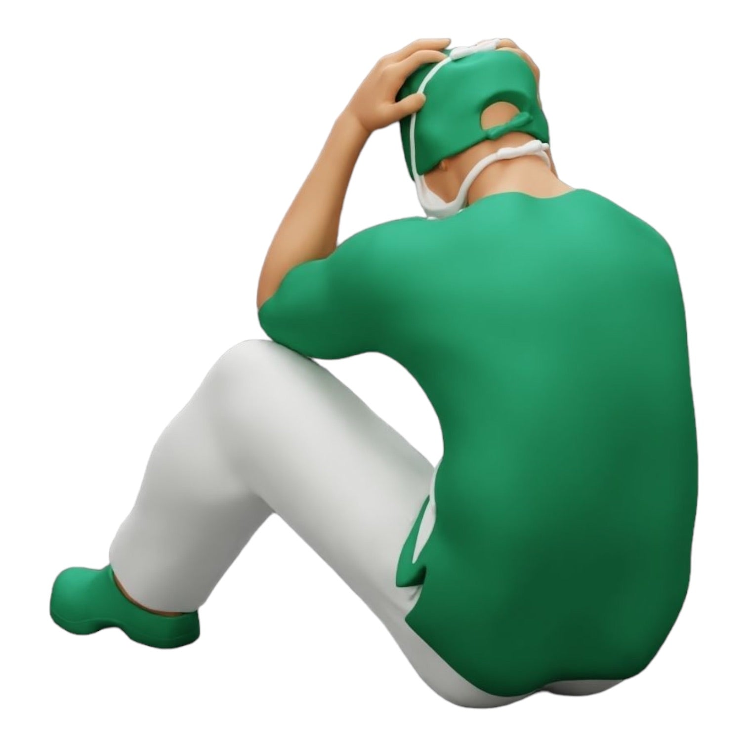 Foto de producto de modelo de diorama 0: Cirujano pensativo sentado en el suelo tras un procedimiento fallido (Ref Nr. A31)