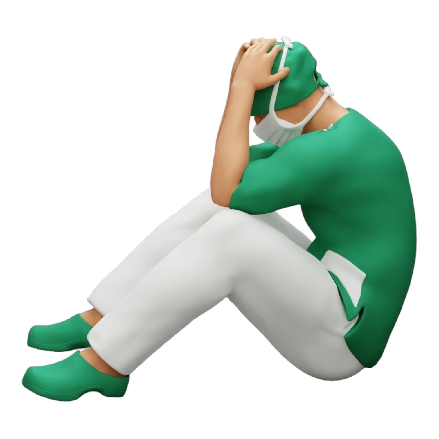 Foto de producto de modelo de diorama 0: Cirujano pensativo sentado en el suelo tras un procedimiento fallido (Ref Nr. A31)