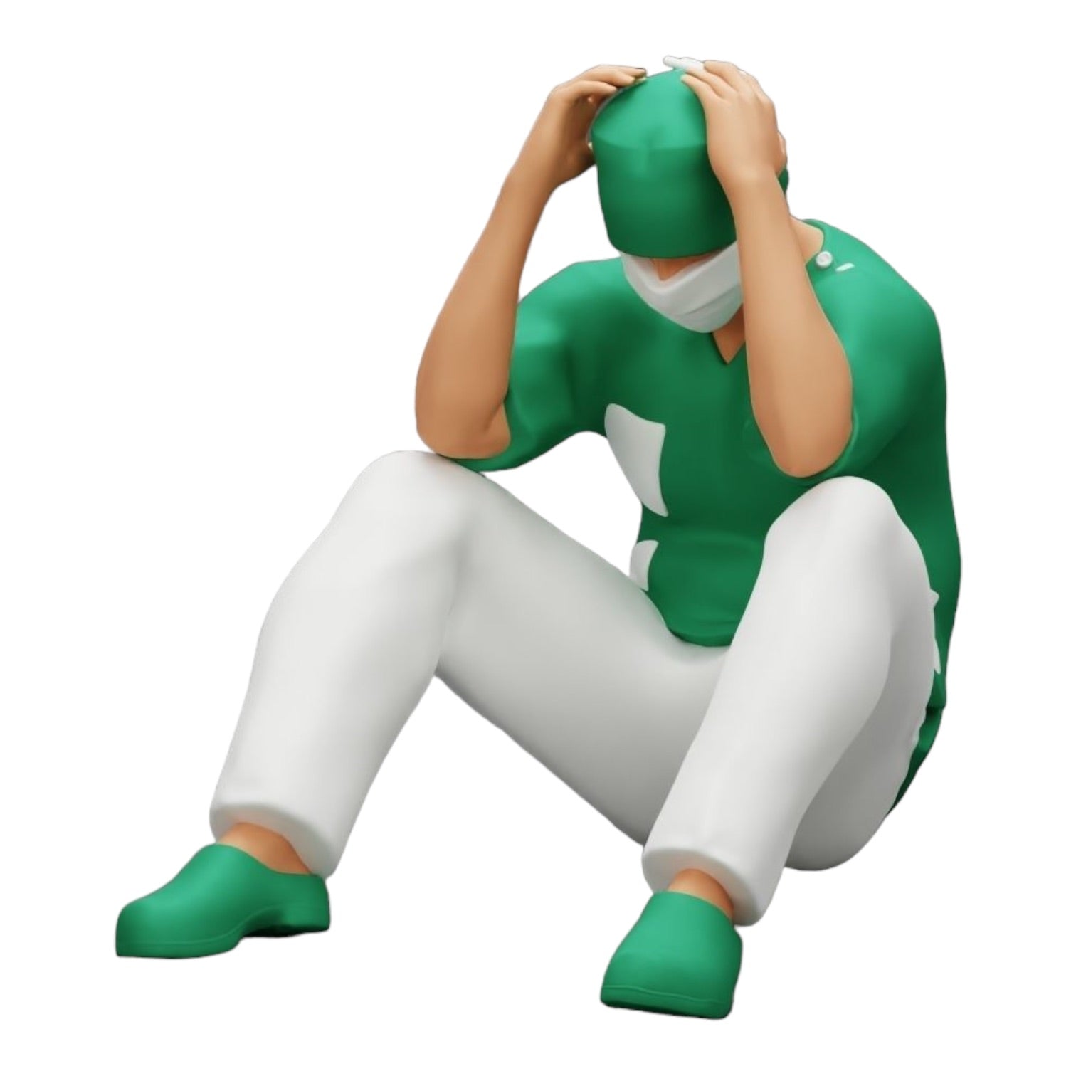 Foto de producto de modelo de diorama 0: Cirujano pensativo sentado en el suelo tras un procedimiento fallido (Ref Nr. A31)