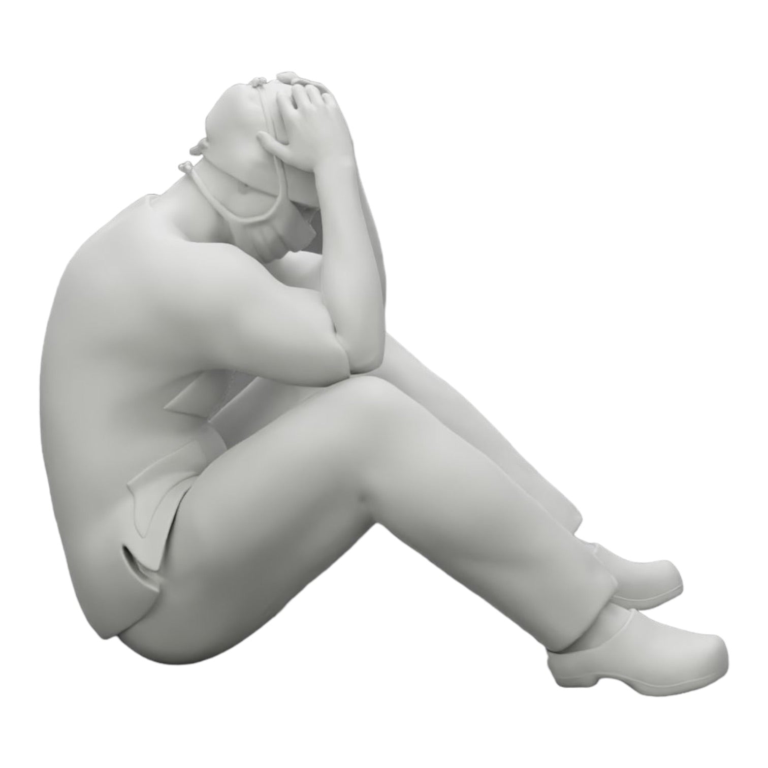 Foto de producto de modelo de diorama 0: Cirujano pensativo sentado en el suelo tras un procedimiento fallido (Ref Nr. A31)