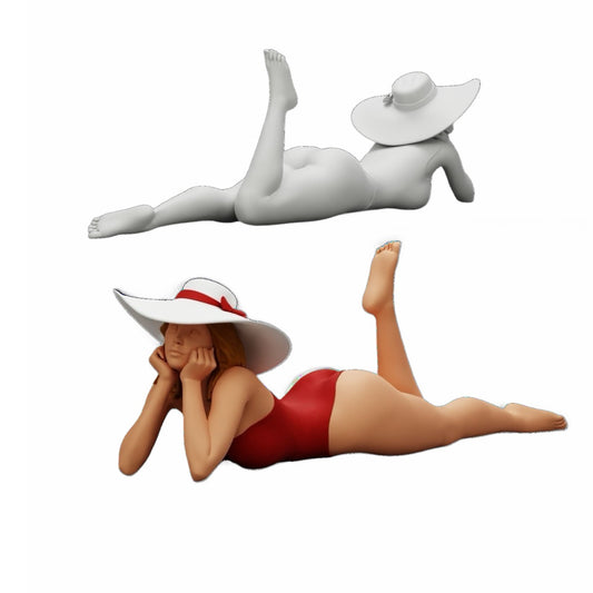 Foto de producto de modelismo diorama 0: Mujer con traje de baño y sombrero de sol en vacaciones en la playa (Ref Nr. A32)