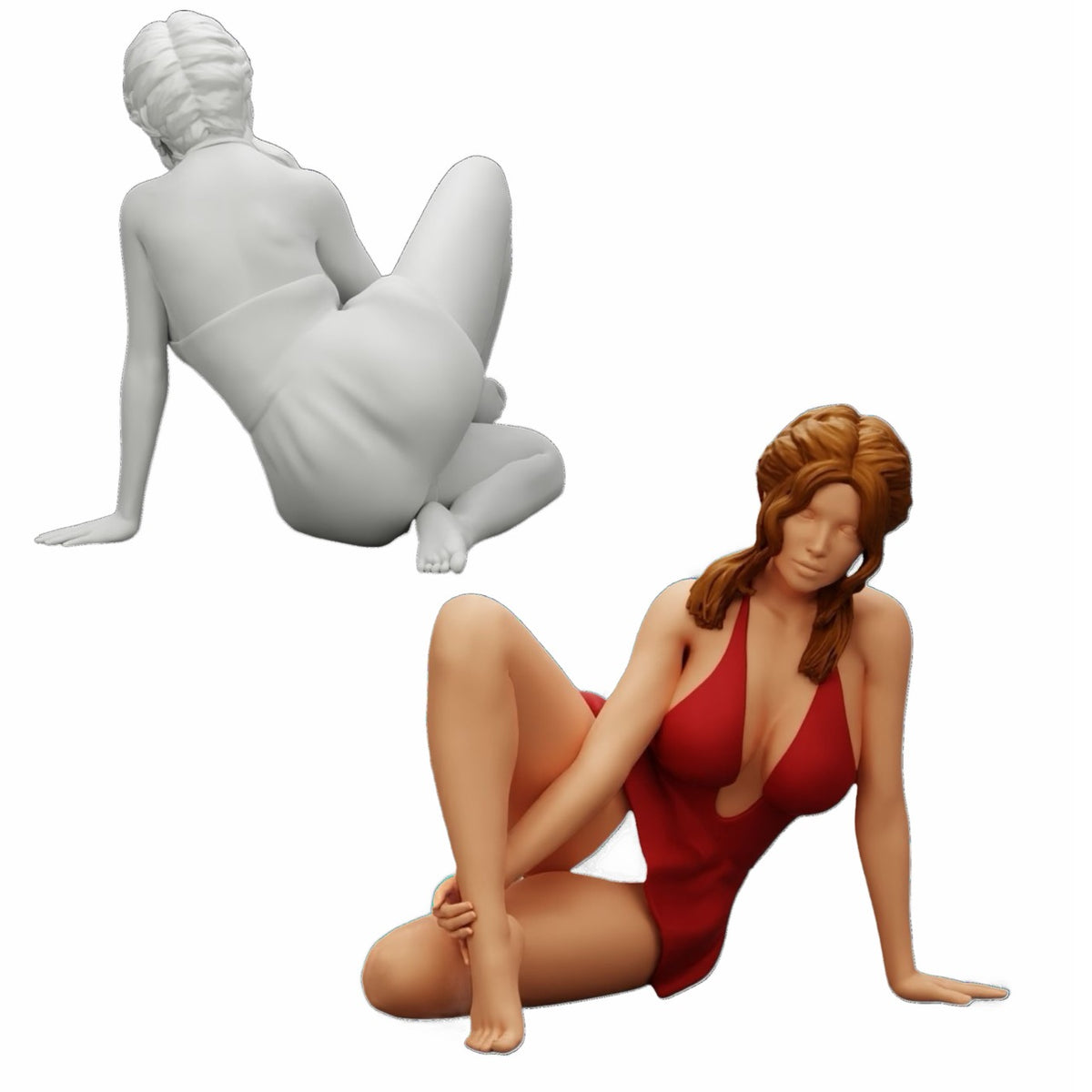 Foto de producto de modelismo de diorama 0: Mujer atractiva sentada relajada en cuclillas (Ref Nr. A34)