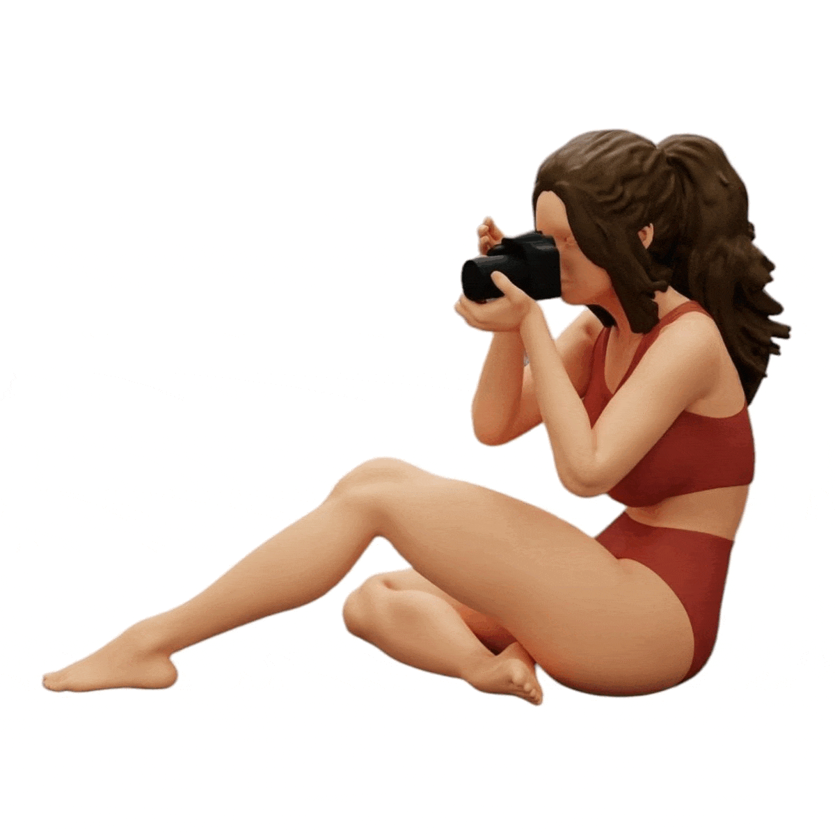 Foto de producto de modelismo de diorama 0: Fotógrafa en bikini sentada sosteniendo una cámara (Ref Nr. A35)