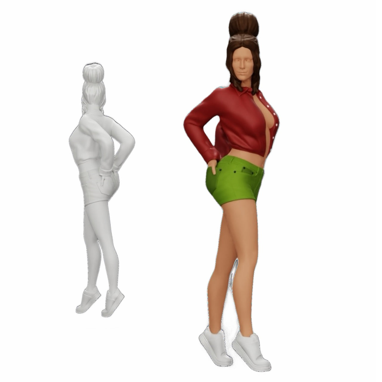 Foto de producto de modelismo de diorama 0: Chica sexy en shorts y camiseta corta con las manos en el bolsillo trasero (Ref Nr. A38)