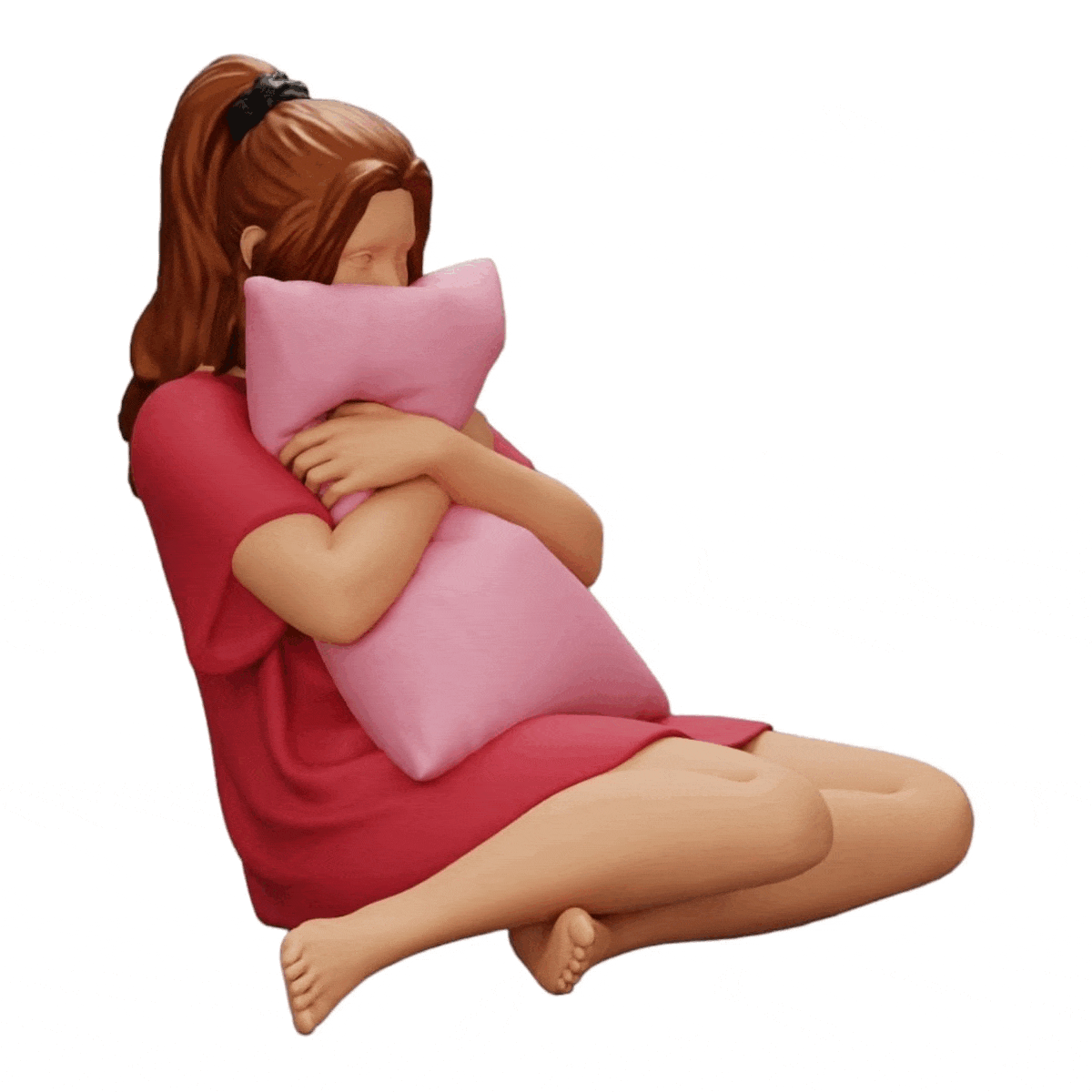 Foto del producto de modelismo de diorama 0: Chica viendo una película de terror y sosteniendo un cojín (Ref Nr. A43)