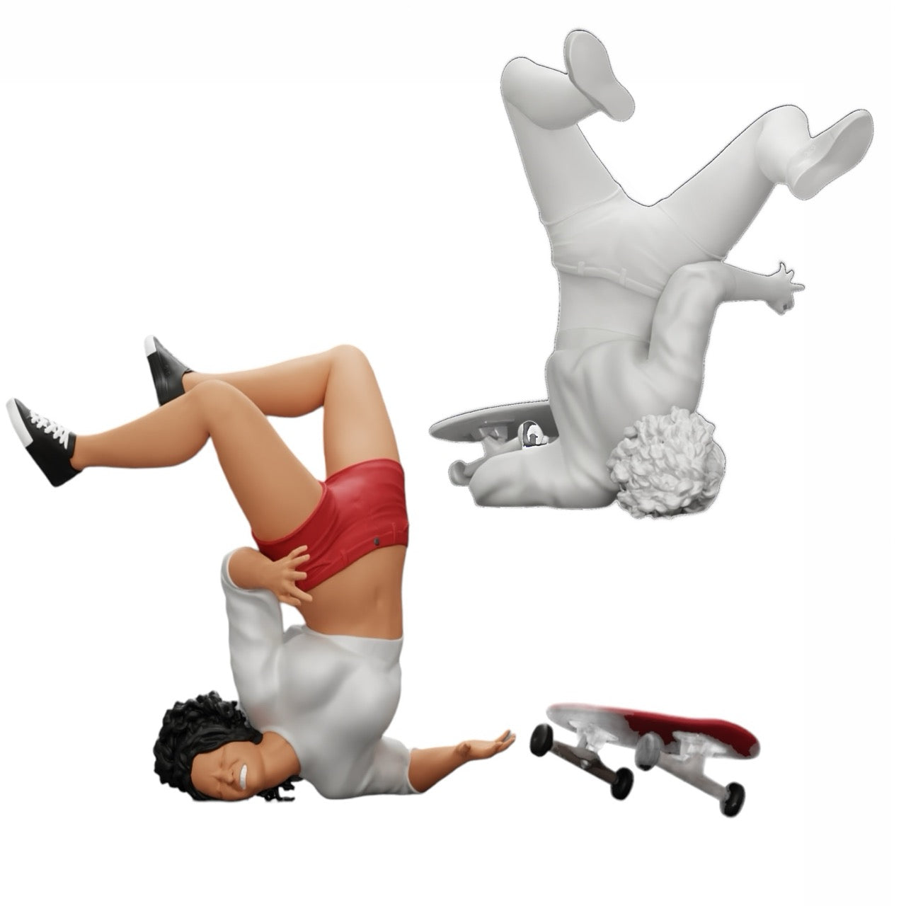 Foto de producto de modelismo de diorama 0: Niña con cabello rizado cae de la patineta durante el deporte (Ref Nr. A44)