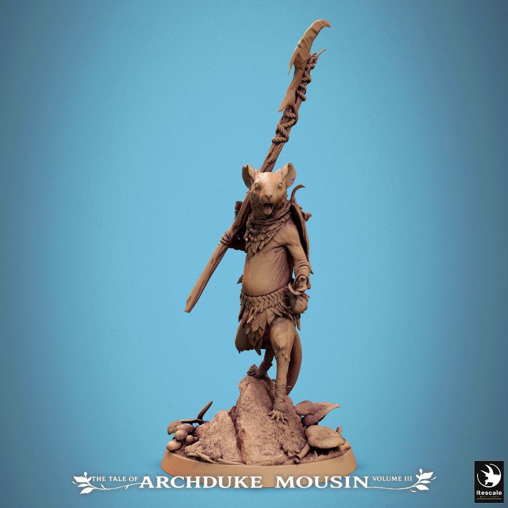 Foto del producto Tabletop 28mm Lord of the Print (LotP) 0: Figura de fantasía: líder de hombre-rata con alabarda/gleva - guerrero-rata, jefe tribal, luchador con lanza, campeón de la fauna para Wargame, Skirmish, Dungeon Crawler (25_07_H9)