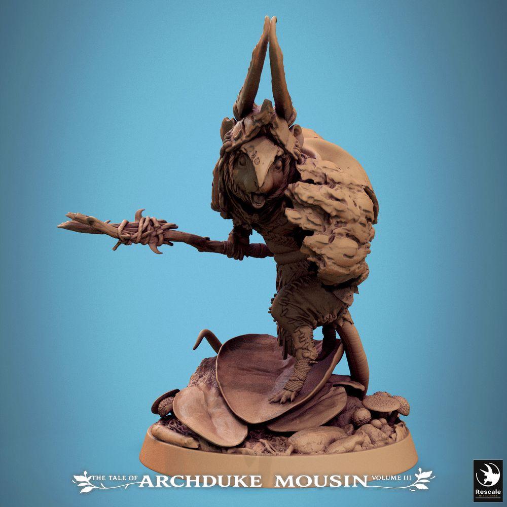 Foto del producto Tabletop 28mm Lord of the Print (LotP) 0: Miniatura de Tabletop: Rattenmensch Chamán/Druida, Guerrero tribal, Portador de lanza - cazador emboscador de la naturaleza (25_07_I7)